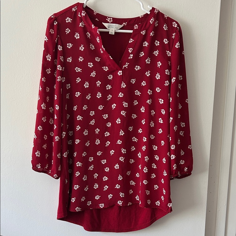 Market & Spruce Red Floral Blouse